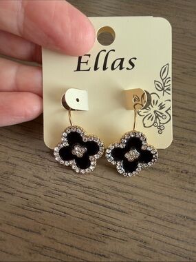 Ella Black Crystal Floral Drop Earrings